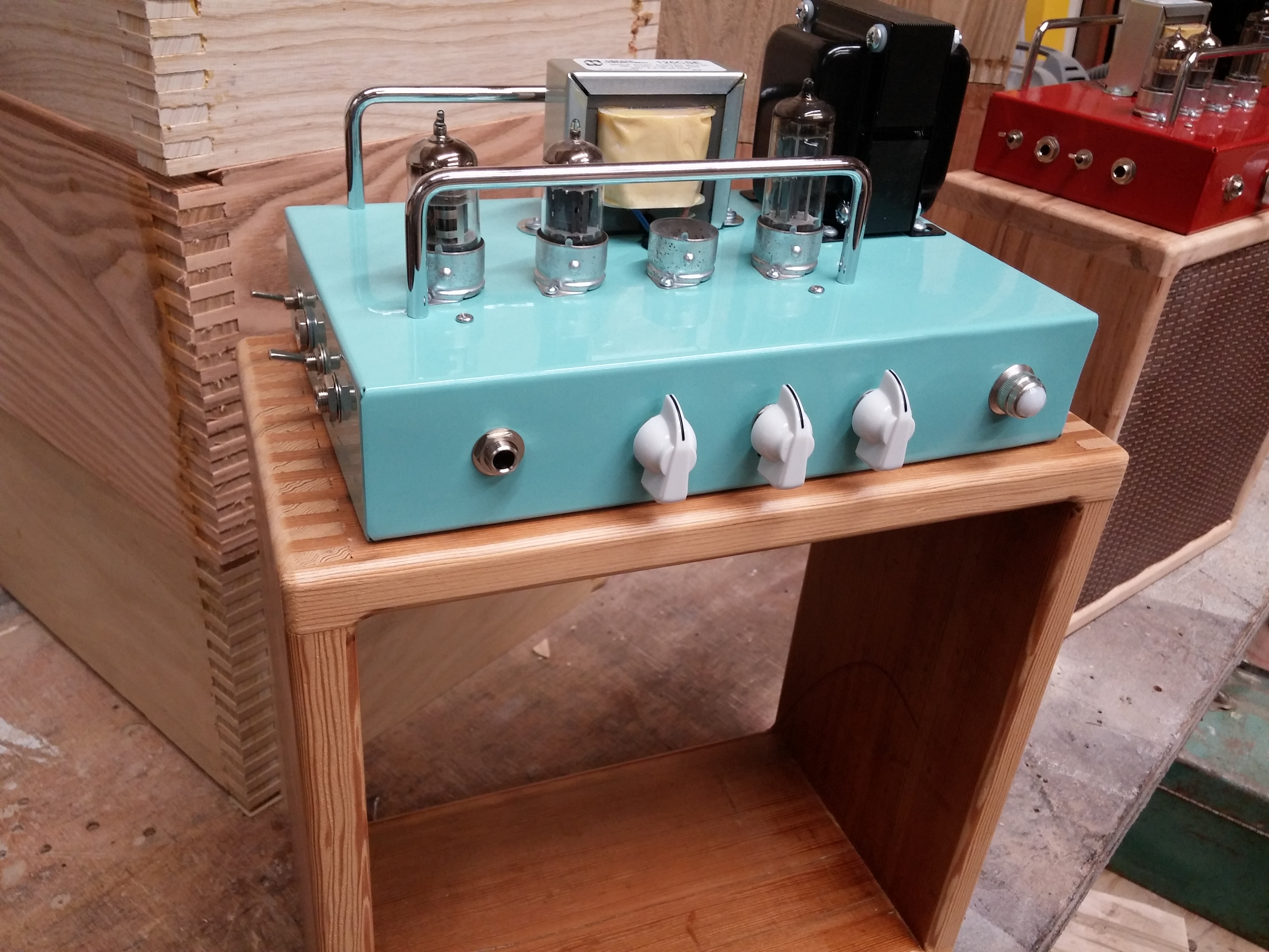 Turquoise Audity One guitar amp by Curious Audio
